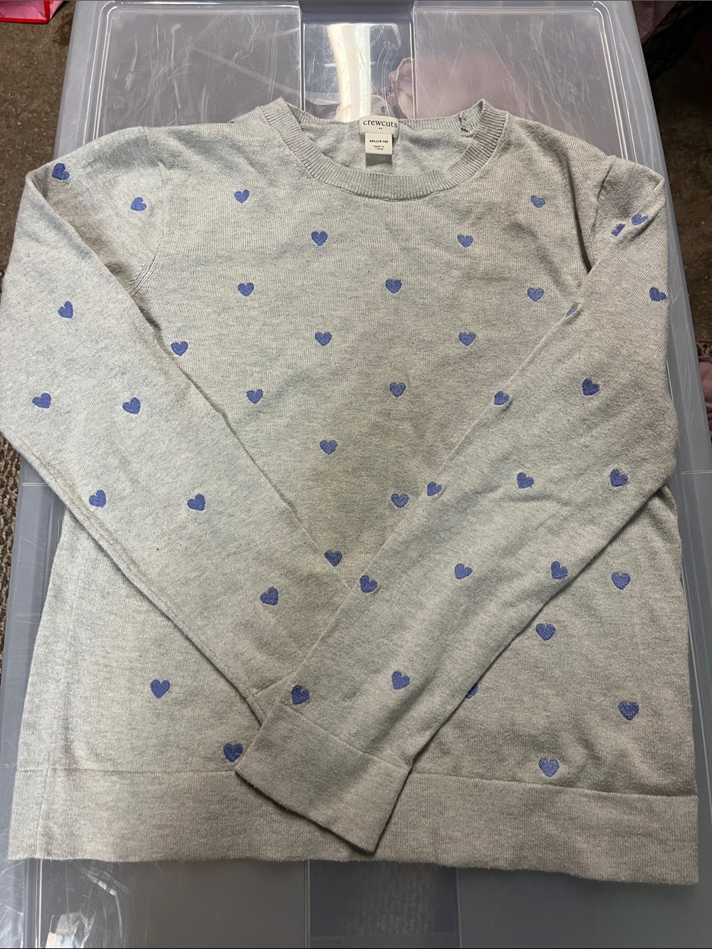 Crewcuts Gray Knit Pullover with Blue Heart Motif